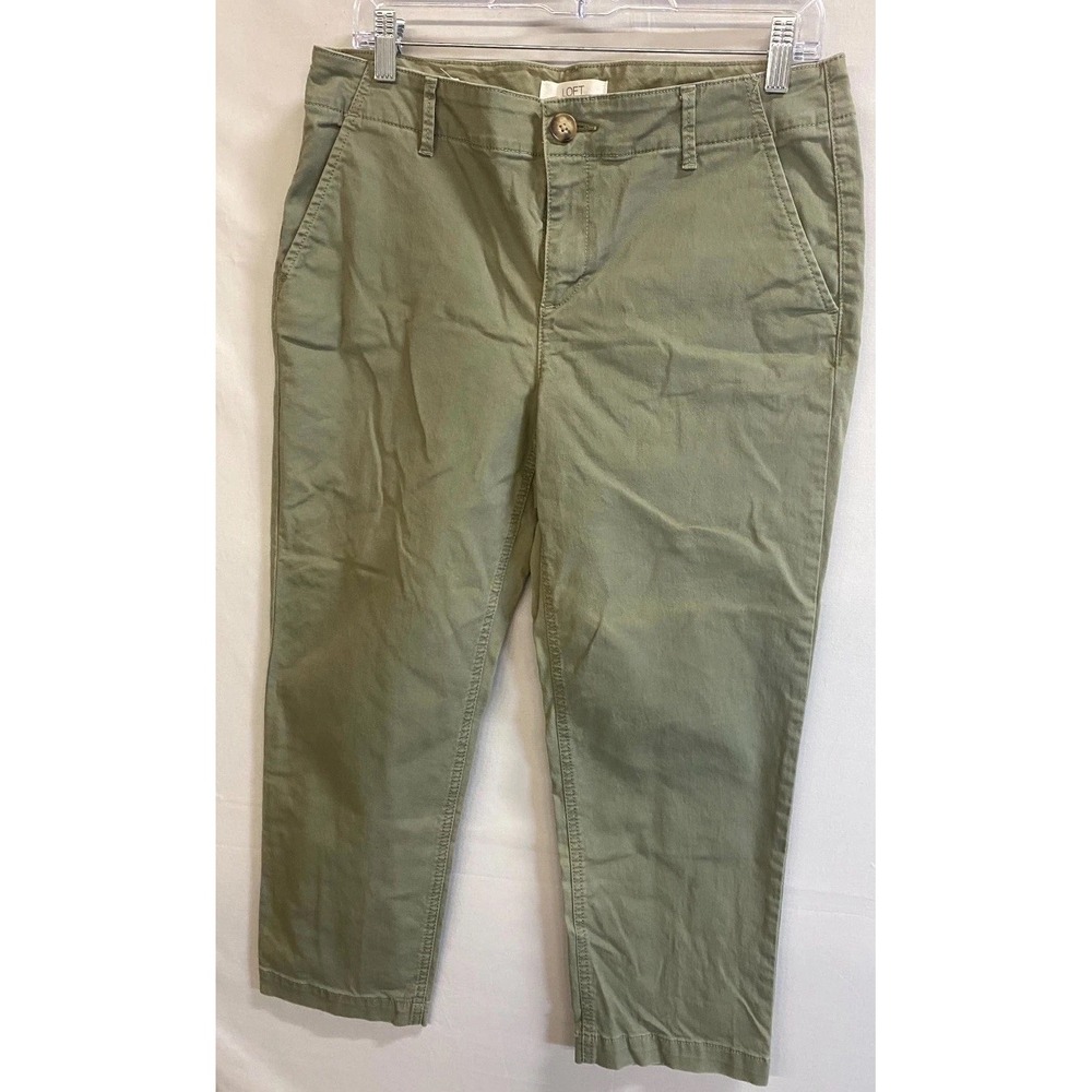 Loft Chino Pants Womens 8 Petite Sage Green Cotton Stretch Slim Fit Straight Leg